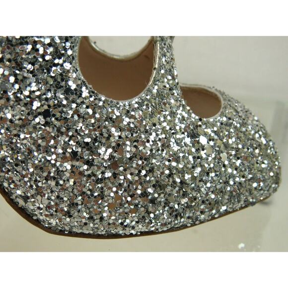 MIU MIU PRADA SILVER GLITTER LEATHER 5K880C BUCKLE CRISSCROSS PEEP TOE PUMPS 36 - Picture 9 of 12